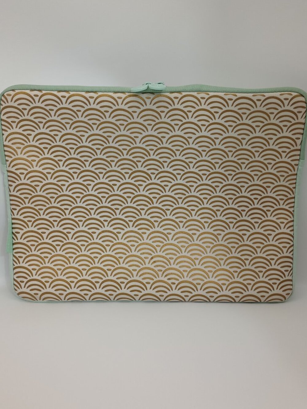 Padded Laptop Sleeve 13" Neoprene Case Mint Green Gold Wave Pattern